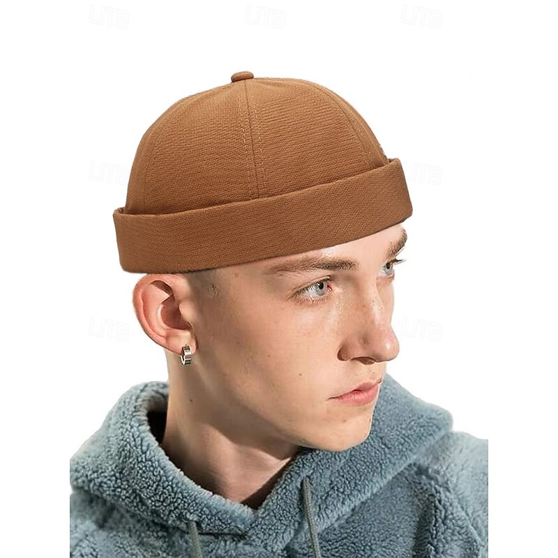 Men's Vintage Rolled Cuff Beanie Caps – Adjustable Brimless Hats in Multiple Colors for Casual and Streetwear Style2