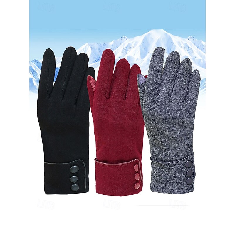 Women's Black Touchscreen Winter Gloves with Button Cuff – Warm and Stylish Texting Gloves for Cold Weather2