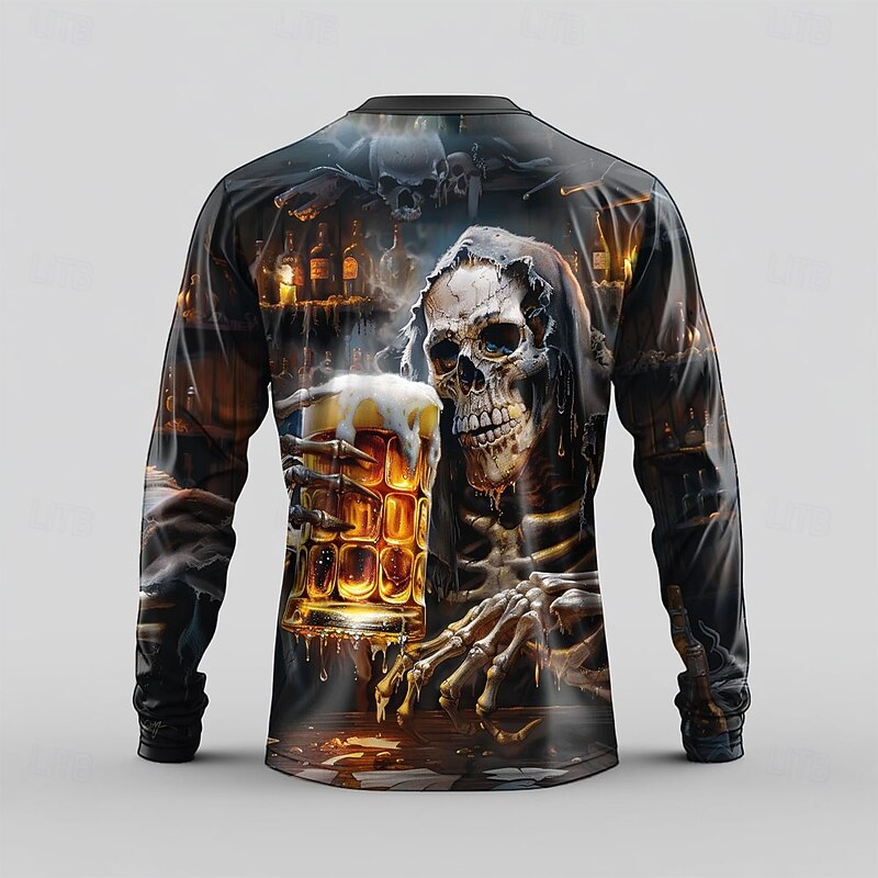 Oktoberfest Men's Cool Skulls Oktoberfest Beer T Shirt Long Sleeve T shirt 3D Print Crew Neck Shirt Daily Designer Street Casual Black Summer Spring Fall Clothing Apparel S M L XL XXL XXXL2