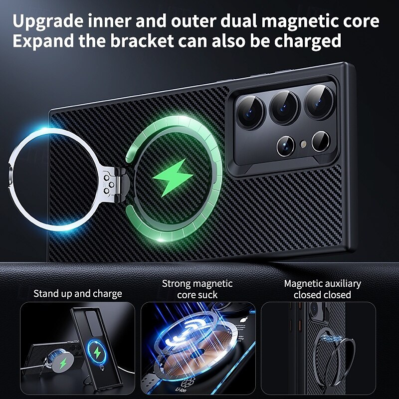 Phone Case For S25 S24 S23 Ultra Plus Back Cover with Stand Holder Magnetic Support Wireless Charging Retro TPU Silicone2