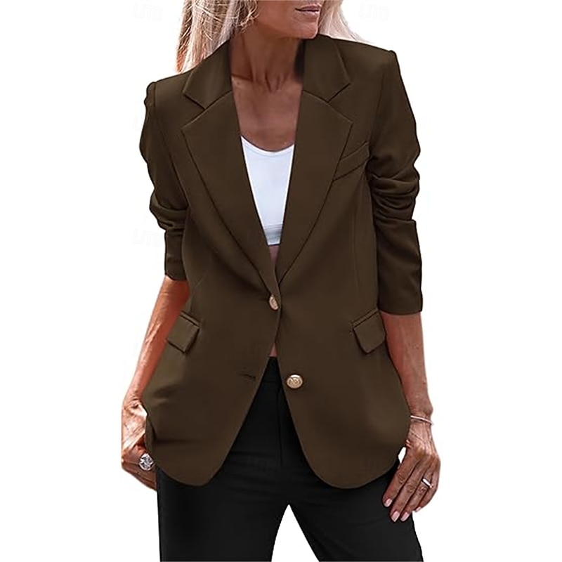 Women's Blazer Button Solid Color Casual / Daily Simple Regular Fit Outerwear Long Sleeve Winter Black S 10