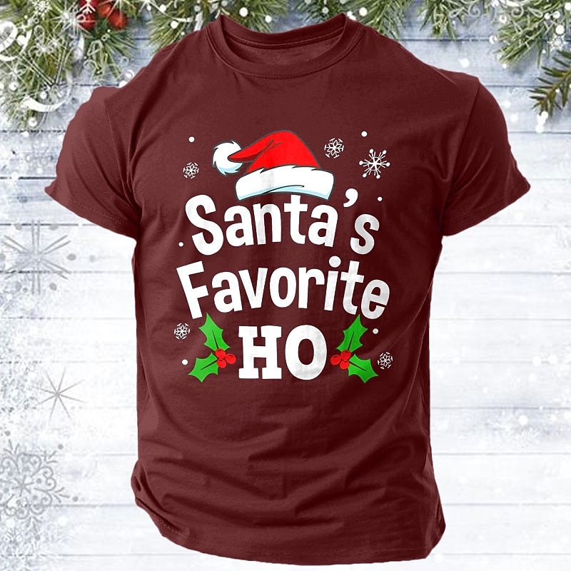 Christmas Men's funny christmas T Shirt 100% Cotton Short Sleeve Graphic Shirt Black Wine Red Comfortable Tee Street Holiday Fashion Designer Clothing2