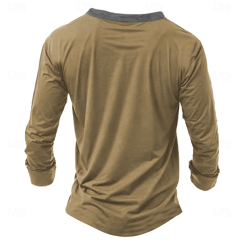 Men's Motorcycle T Shirt Henley Shirt Long Sleeve 3D Print Retro Vintage Casual Vacation Daily Going out Summer Khaki Henley Henley T-Shirt2
