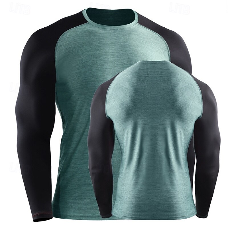 Men's Running T-Shirt Long Sleeve Tee Tshirt Casual Athleisure Fall Color Block Quick Dry Breathable Gym Workout Walking Jogging Sportswear Activewear Red Dark Navy Sage2