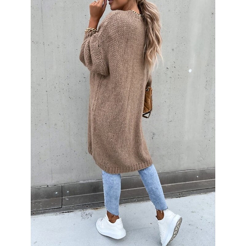 Women's Sweater Cardigan Casual Soft Pure Color Ribbed Open Front Knitted Long Sleeve Long Tops Knit Outdoor Daily Weekend Pink Green Fall Winter4
