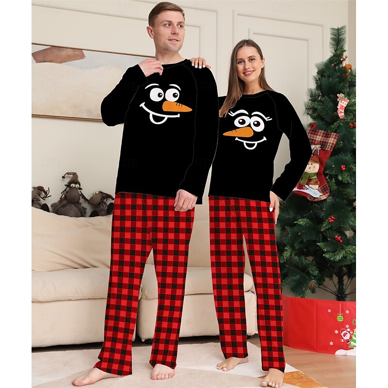 Snowman Family Christmas Pajamas Nightwear Men's Women's Boys' Girls' Family Matching Outfits Sweet Plaid Pattern Adults Kid's Christmas New Year Christmas Eve Christmas Vacation Home Wear Top Pants3