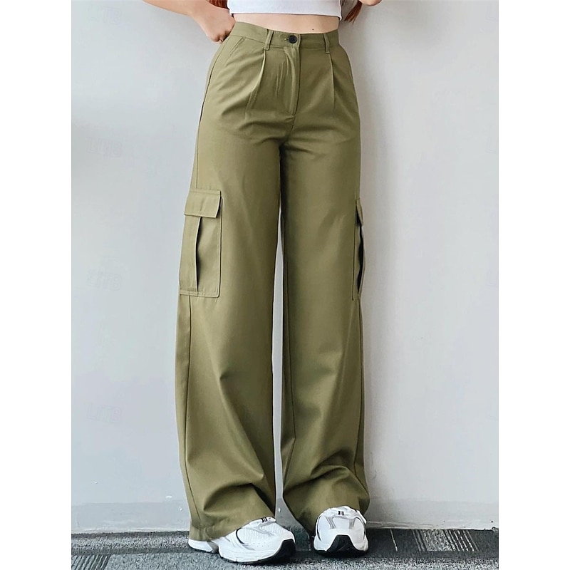 Women's Cargo Pants Chinos Fashion Streetwear Full Length High Waist Plain Pocket Comfy Soft Comfortable Micro-elastic Outdoor Street White Green Apricot Spring &  Fall Regular Fit3