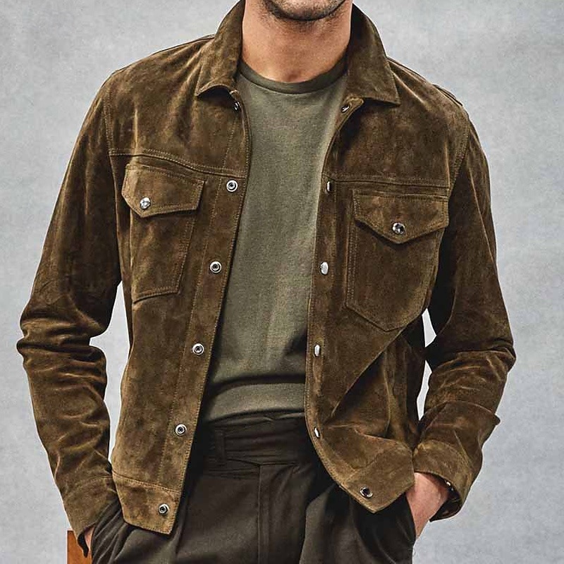 Men's Shirt Jacket Corduroy Jacket Casual Jacket Shacket Daily Vacation Breathable Pocket Spring &  Fall Plain Fashion Classic Lapel Regular Army Green Jacket