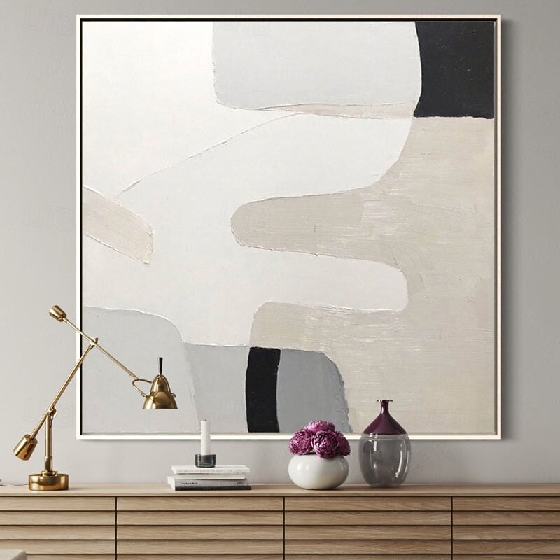 3D White abstract oil painting Hand-Painted Thick Textured Oil Painting handpainted Beige White Painting Abstract 3D white Textured oil painting Wall Art painting for Living Room bedroom decoration2