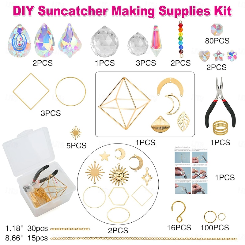 DIY Suncatchers 400 pcs Sun Catchers Making Supplies Kit Art and Crafts for Adults Prism Hanging Decorative Suncatcher with Crystals Rainbow Maker for Christmas Gifts Indoor Windows Office Home Deco3