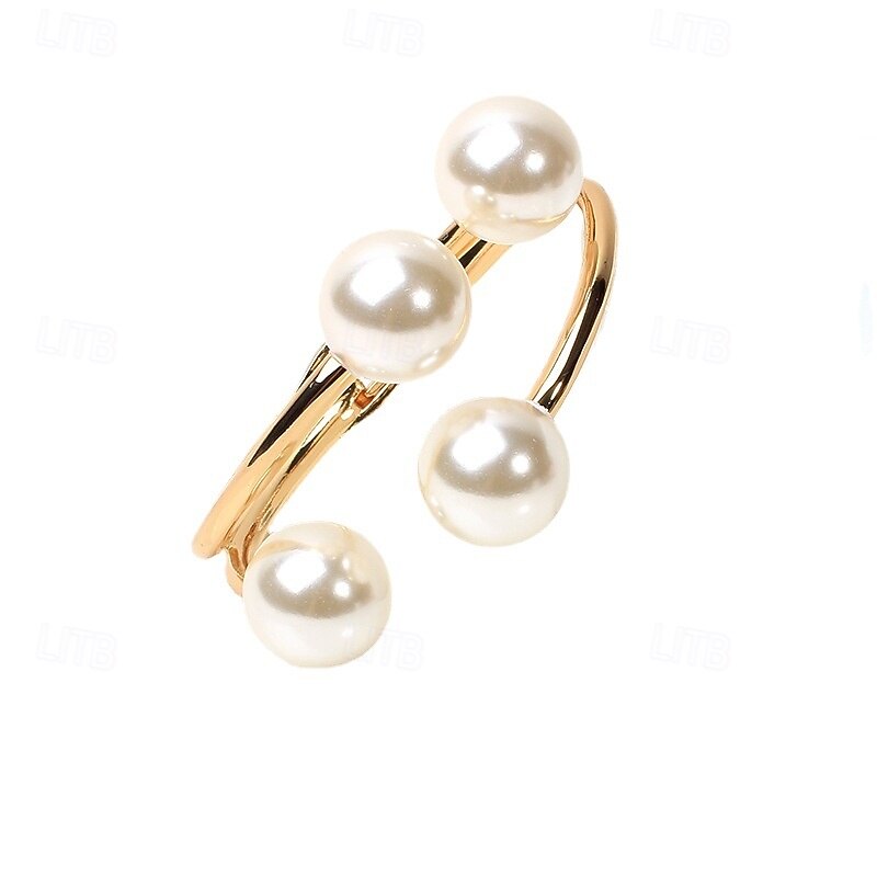 Gold Open Cuff Bracelet with Faux Pearls - Elegant and Modern Fashion Jewelry for Women2