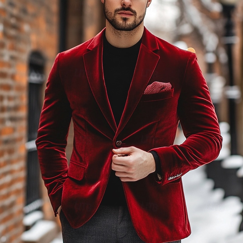 Men's Blazer Jacket Casual Jacket Outdoor Casual Daily Pocket Christmas Warm Winter Spring &  Fall Corduroy Solid Color Pocket Single Breasted One-button Blazer Red Blue Green2