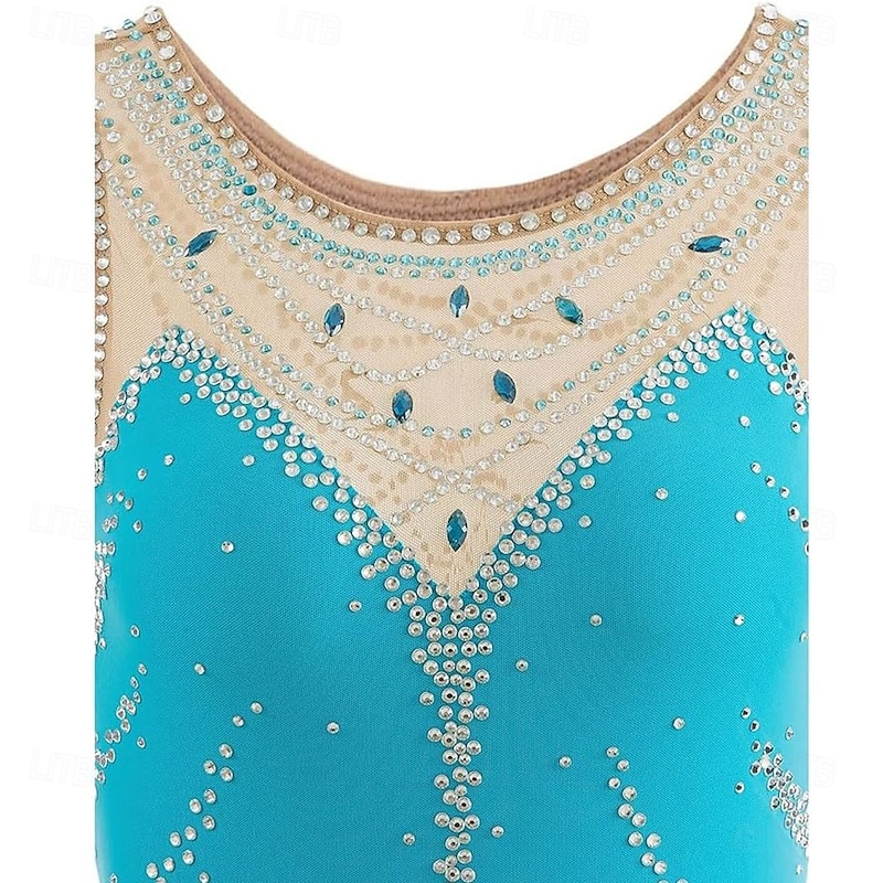 Figure Ice Skating Dresssleeveless Leotard Competition Rhinestones Ice Skating Dance Dresses Costume for Kids Girls Women's2