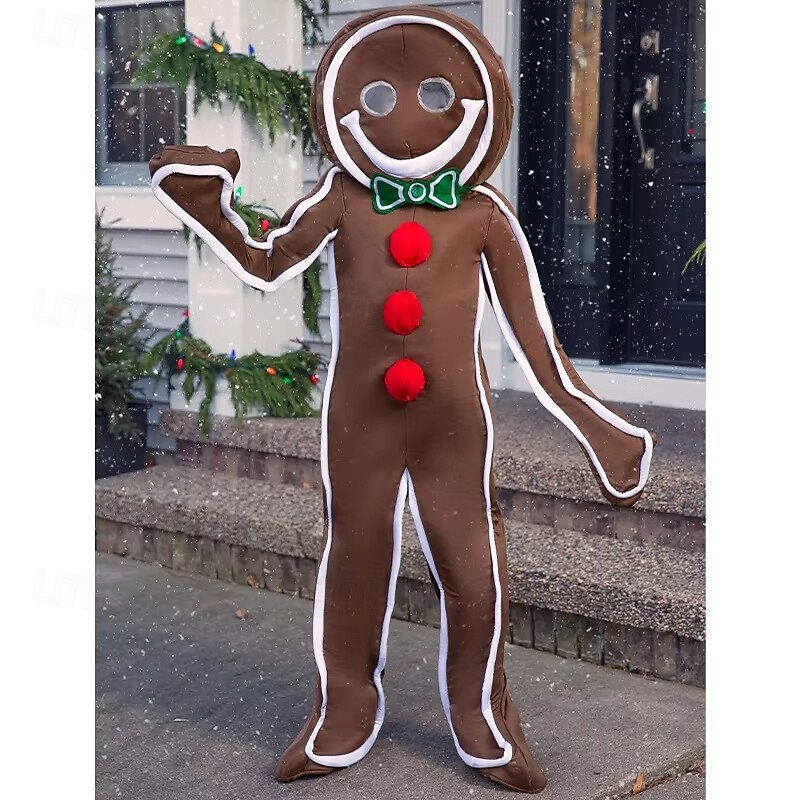 Gingerbread Man Jumpsuit Cosplay Costumes Onesies Men's Women's Christmas Cosplay Costume Adults' Christmas Christmas Eve Christmas Party Costume4