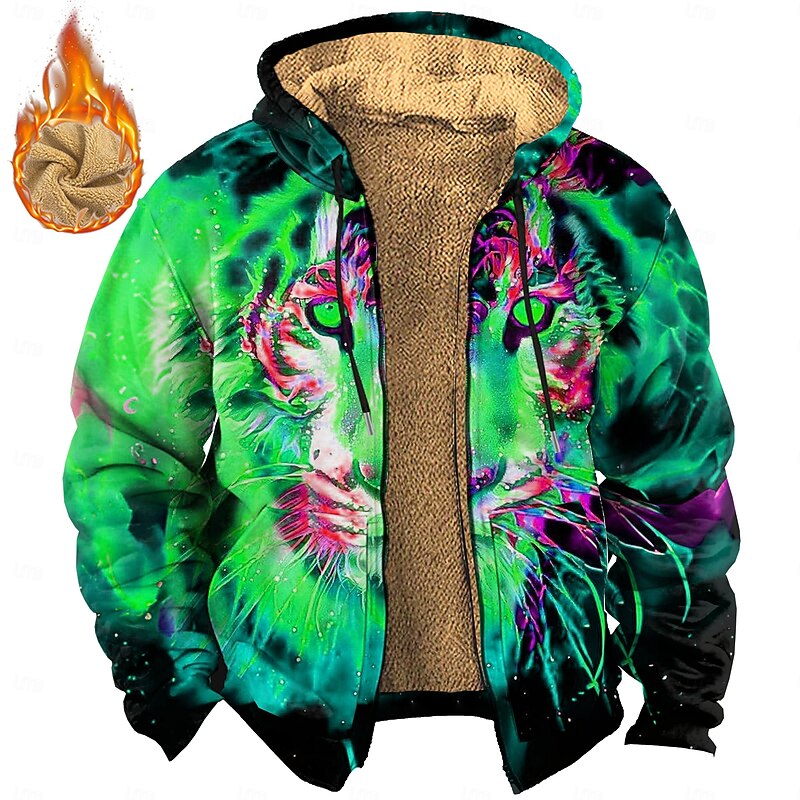 Men's Tiger Fleece Hoodie Hoodies Bohemia Fashion Long Sleeve Hooded Vacation Party Streetwear Blue Purple Drawstring Fall Winter Designer2