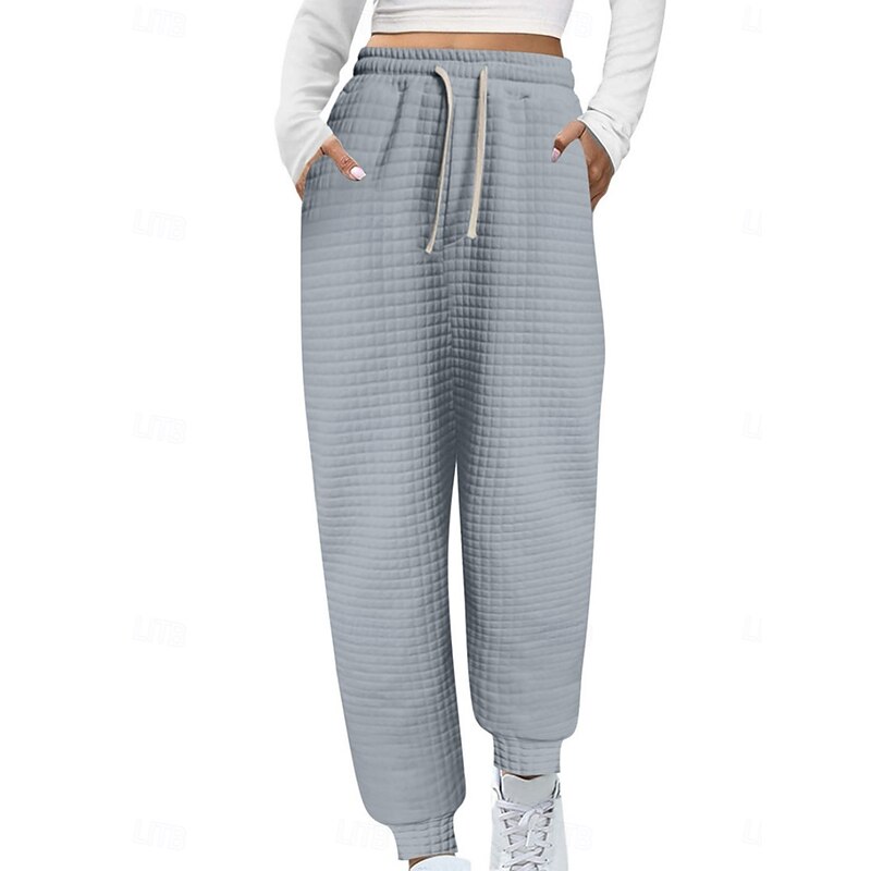 Women's Sweatpants Chinos Fashion Streetwear Full Length High Waist Plain Pocket Elastic Waistband Comfy Soft Comfortable Micro-elastic Outdoor Street Wine Black White Gray Spring &  Fall Regular Fit3