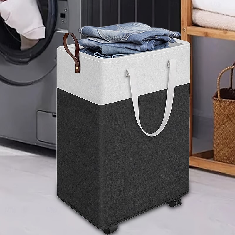 Large Capacity Laundry Basket, 75L/90L, Stylish Black, Features 2 Long Handles and 1 Side Carry Handle, Foldable Storage Bin, Waterproof Dirty Clothes Basket, Ideal for Bathrooms, Bedrooms, Dorms, and RVs