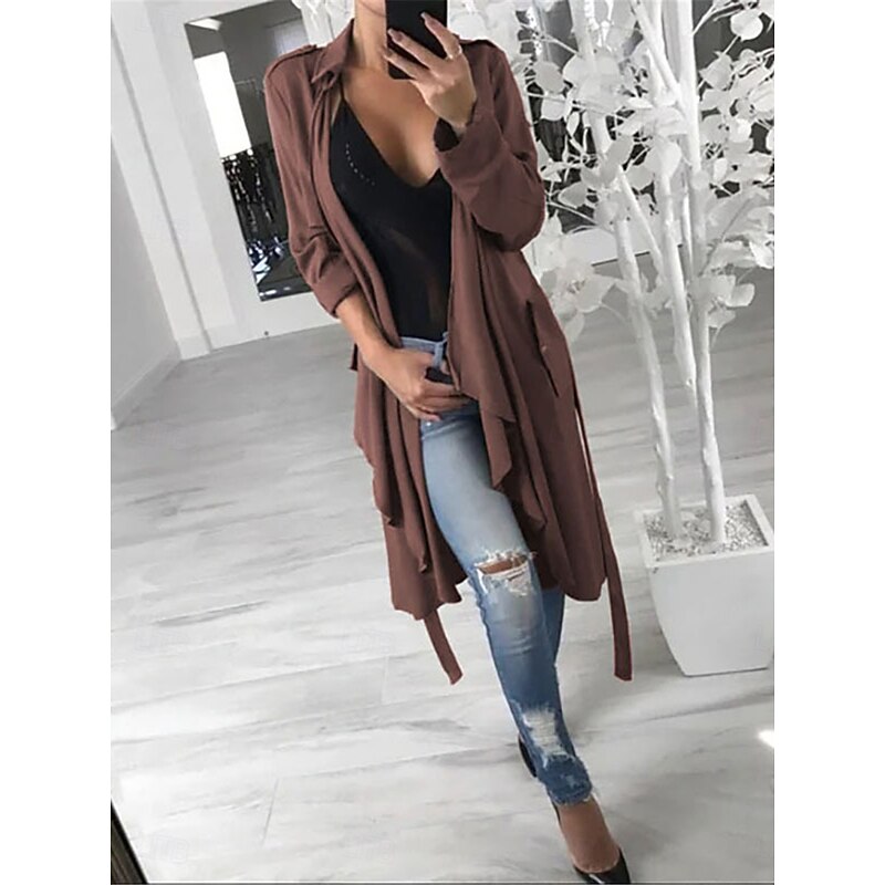 Women's Casual Jacket Outdoor Street Daily Wear Fall Winter Long Coat Regular Fit Thermal Warm Breathable Stylish Casual Jacket Long Sleeve Solid Color with Pockets Red Green Gray3