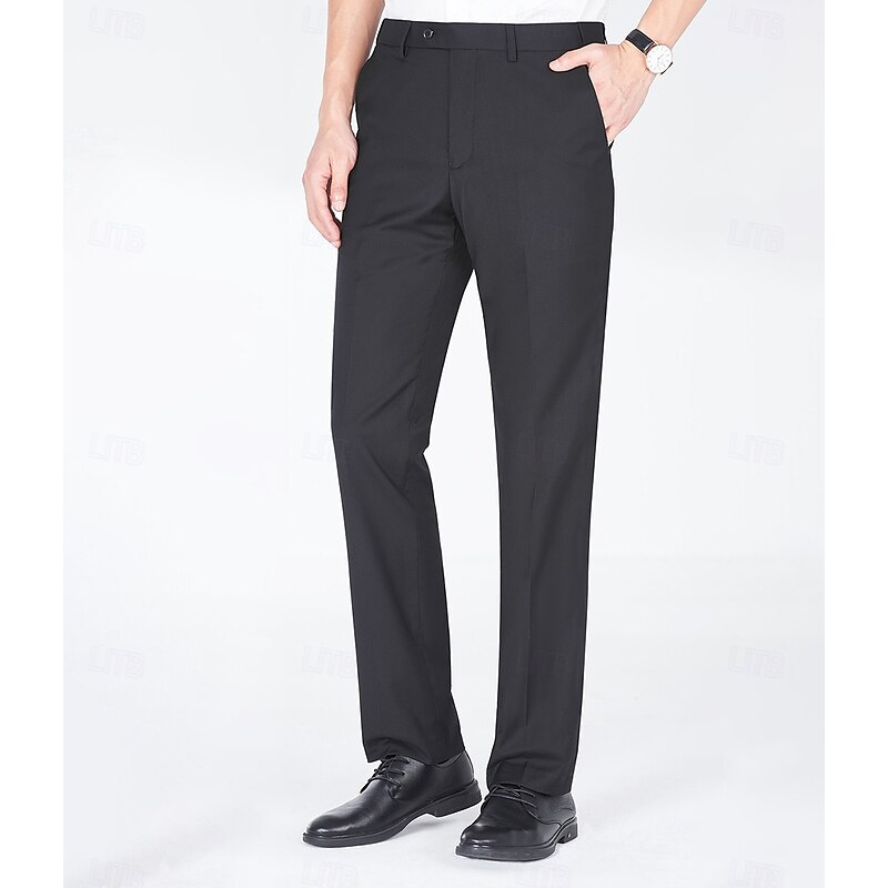 Black Men's Dress Pants Homecoming Long Solid Color Micro-elastic Standard Fit 20242