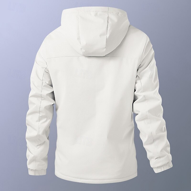 Men's Outdoor Jacket Fleece Jacket Raincoat Hoodie Jacket Daily Vacation Waterproof Windproof Pocket Fall & Winter Letter Fashion Classic Hooded Regular Black White Jacket2