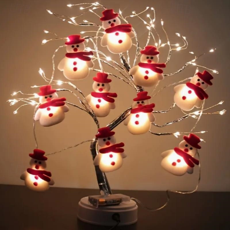 New 10 LED 5.4ft Christmas Tree Lights Christmas Snowman String Lights Light Up String Lights Short Plush Lights For Christmas Decoration Fall Decorations For Home (Battery Powered)