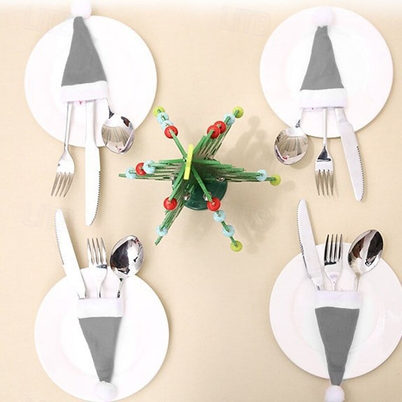 10pcs Gray Christmas Mini Hat Decorations, Santa Hats for Cutlery, Wine Bottle Covers, Festive Holiday Table Decor3