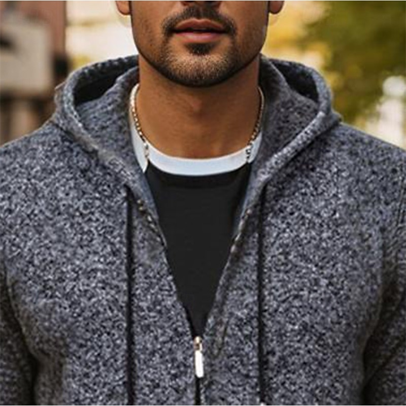Men's Cardigan Ribbed Chunky Knit Regular Color Block Ribbed Solid Color Hooded Knitwear Elegant Home Work Clothing Apparel Bishop Sleeve Spring Fall Navy Blue Brown M L XL2