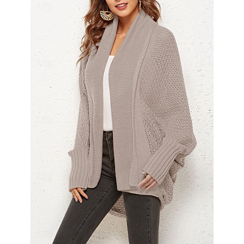 Women's Sweater Cardigan Casual Soft Pure Color Ribbed Open Front Pocket Knitted Long Sleeve Regular Tops Knit Outdoor Daily Weekend Navy Blue Dark Green Fall Winter2