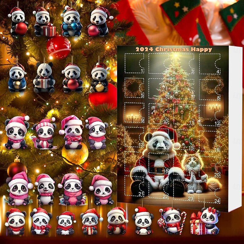 2025 Christmas Panda Countdown Calendar - Acrylic Indoor Decorations - Panda Collectible Baby 2D Ornament Set - Christmas Calendar - 24 Day Countdown Advent Calendar3