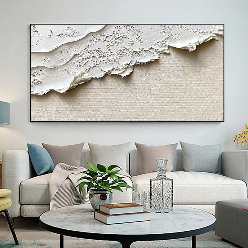 Handmade Original Thick Textured Beach Oil Painting On Canvas Abstract Minimalist Ocean Waves Wall Art for Home Decor With Stretched FrameWithout Inner Frame Painting