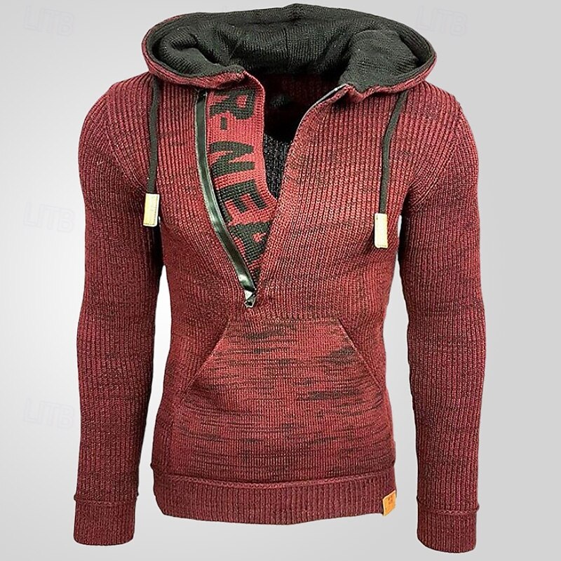 Men's Pullover Sweater Jumper Knit Sweater Ribbed Knit Regular Half Zip Knitted Color Block Hooded Fashion Basic Daily Wear Date Clothing Apparel Fall & Winter Black Yellow S M L2