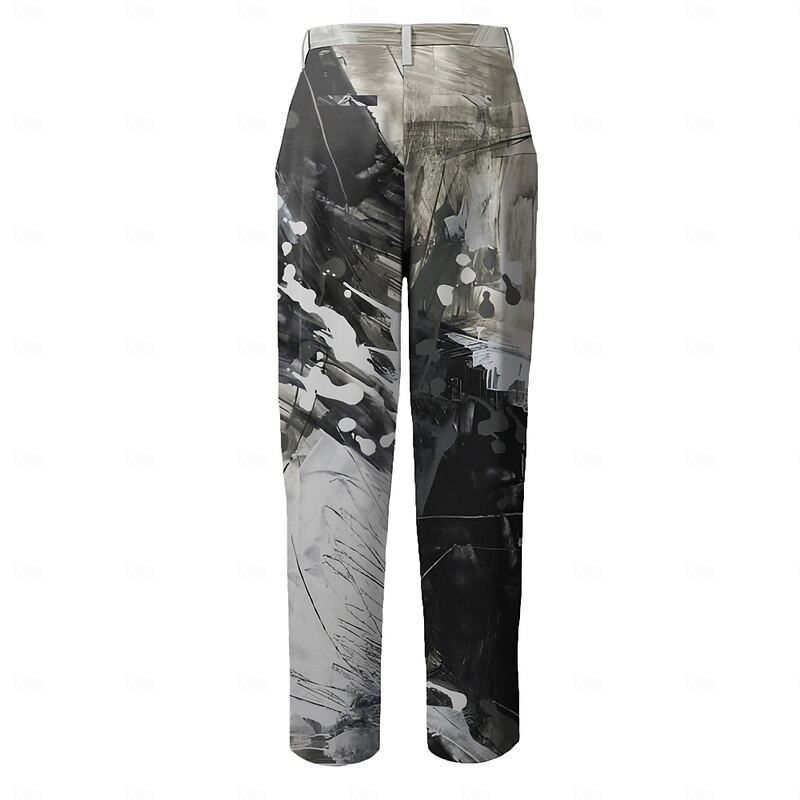Men's Ink Painting Dress Pants Mid Waist Business Casual Formal Outdoor Dailywear Zipper Pocket Summer Spring Fall 3D Print Black And White2