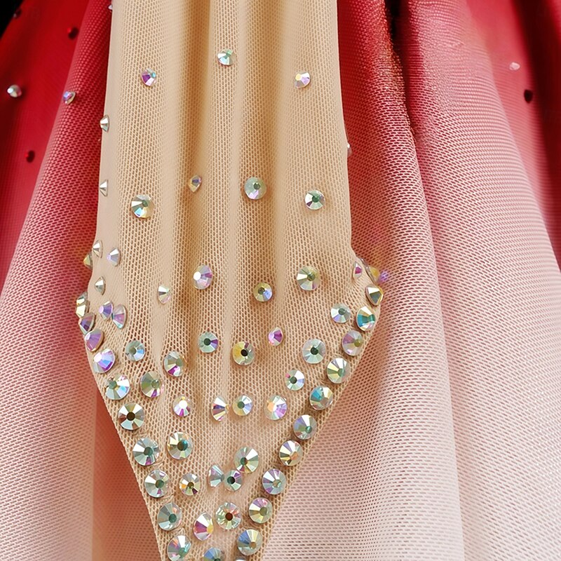 Figure Skating Dress Women's Girls' Ice Skating Dress Red Thumbhole Halo Dyeing Mesh Spandex Stretchy Training Practice Professional Skating Wear Thermal Warm Classic Crystal / Rhinestone Long Sleeve3