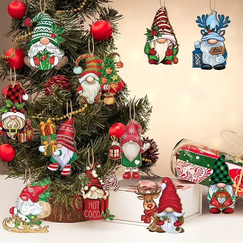 24pcs Christmas Gnome Wooden Ornaments, Perfect for Christmas Tree Decor, Featuring Santa Claus, Reindeer4