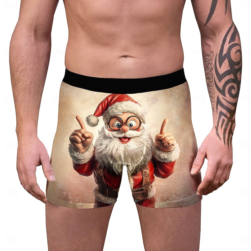 Santa Claus Christmas Pajamas Boxer Briefs Underwear Christmas Gift Men's Funny Christmas Pattern Adults Christmas New Year Christmas Eve Christmas Party