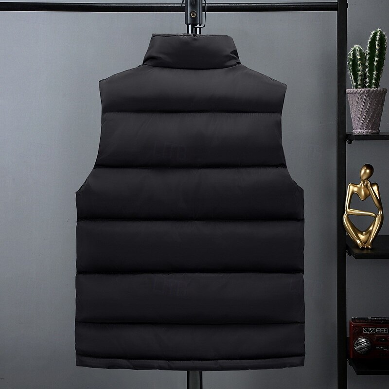 Men's Puffer Vest Padded Gilet Quilted Vest Daily Date Vacation Fashion Casual Fall & Winter Pocket Polyester Warm Comfortable Solid Color Zipper Stand Collar Regular Fit Black White Red Dark Blue3
