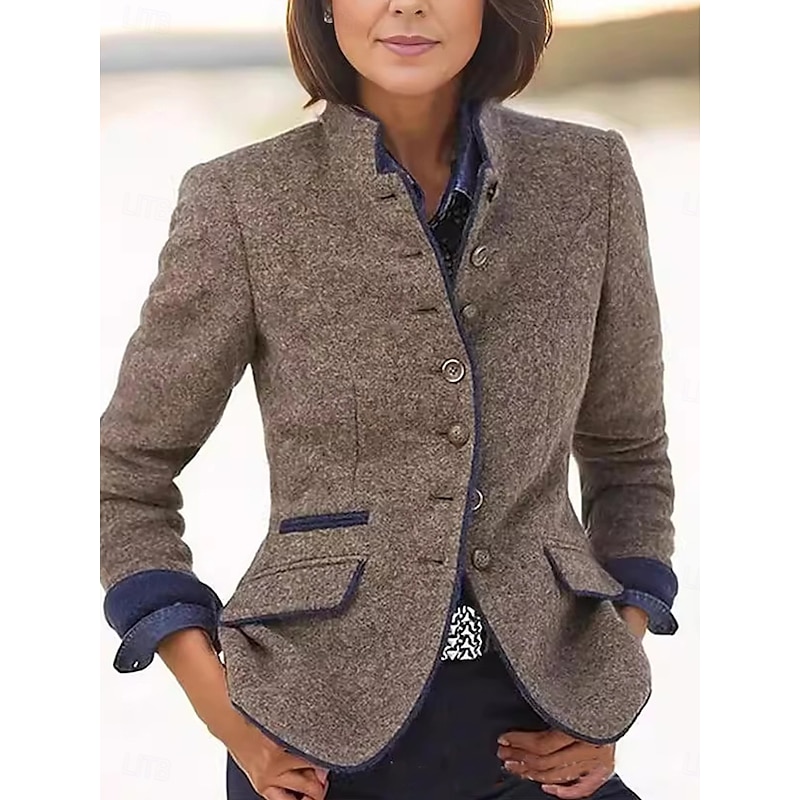 Women's Coat Outdoor with Pockets Plain Comfortable Stylish Regular Fit Outerwear Long Sleeve Fall khaki S