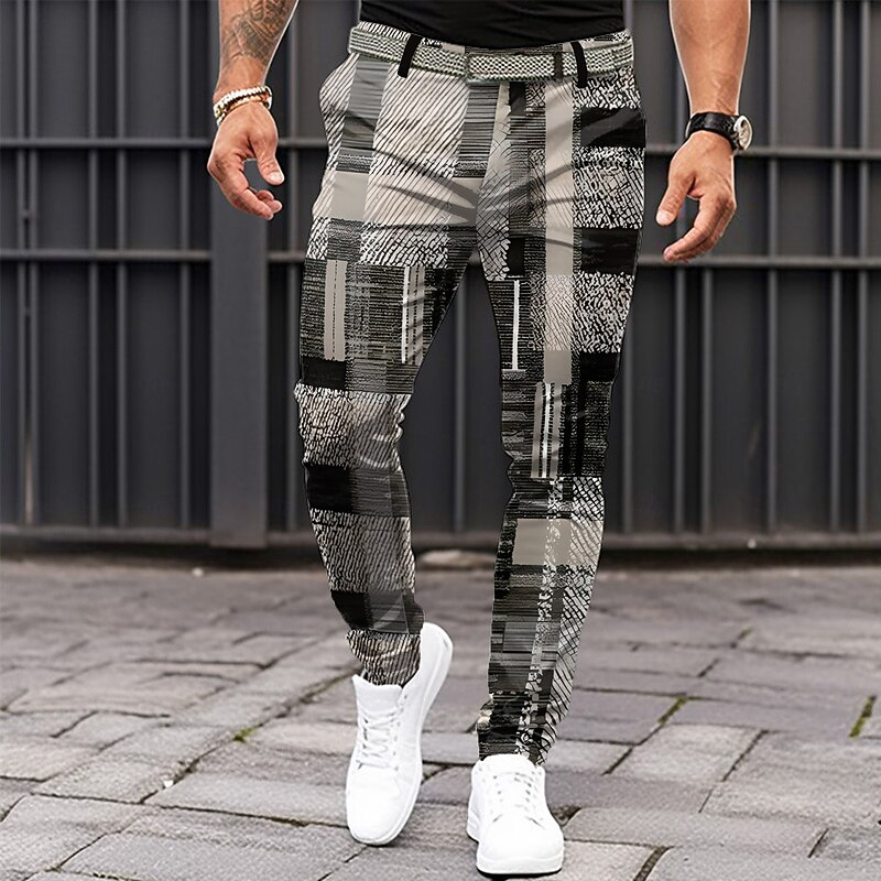 Men's Plaid Color Block Patchwork Dress Pants Mid Waist Business Casual Formal Dailywear Casual Zipper Pocket Summer Spring Fall 3D Print Black