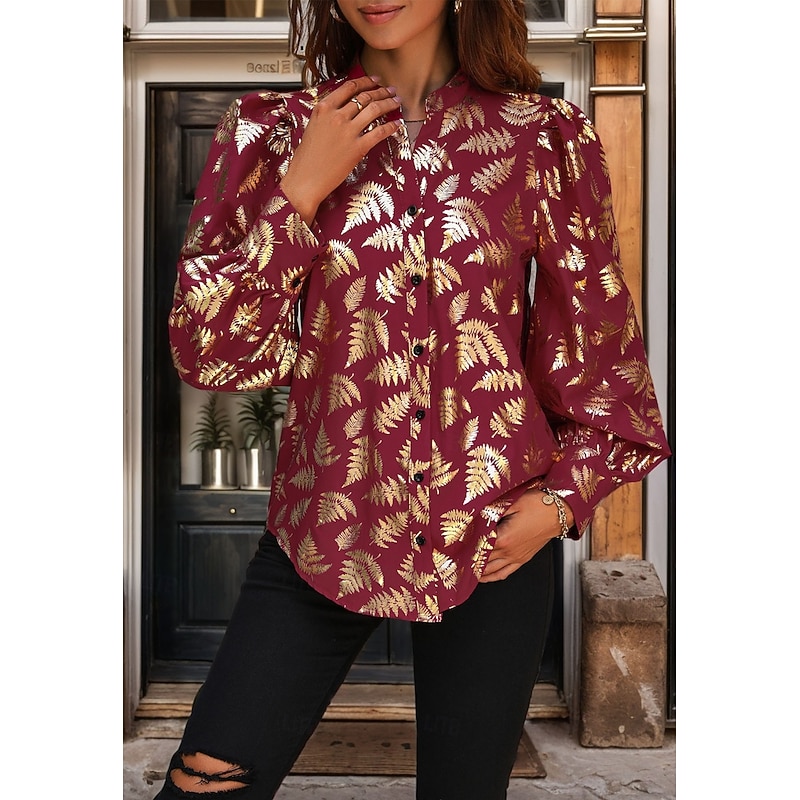 Women's Shirt Elegant Long Sleeve V Neck New Year Work Wine Spring Fall Winter