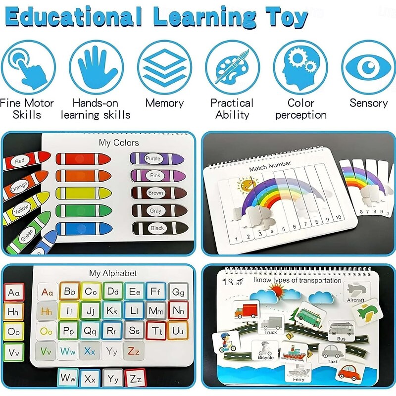 My Preschool Busy Book,Busy Book Preschool Learning Activities, Toddler Busy Book for Kids, Education Workbook Activity Binder Learning( Colored Markers Not Include)4