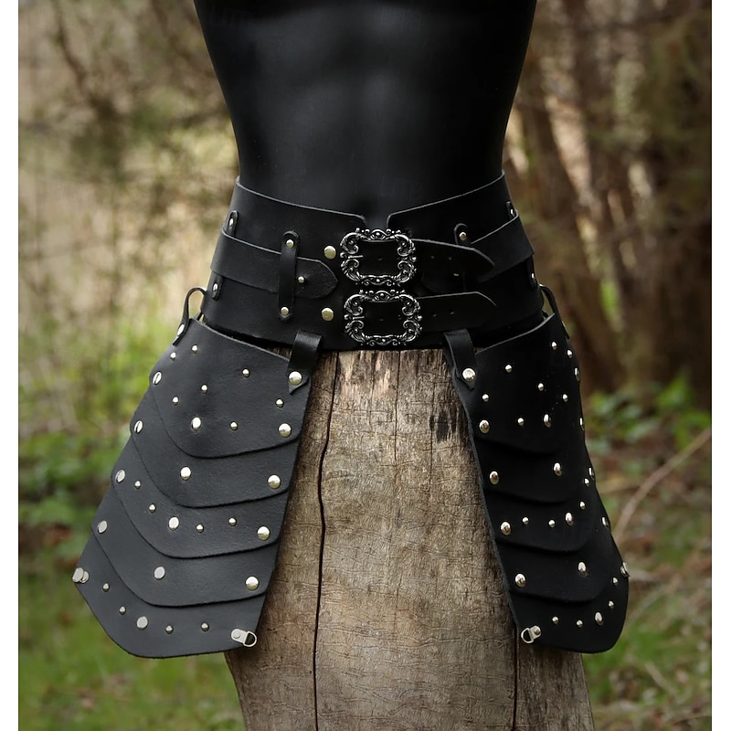 Medieval Leather Thigh Armor, Retro Double Sides Waist Armor with Belt, Mercenary & Knights Skirt Armor for LARP