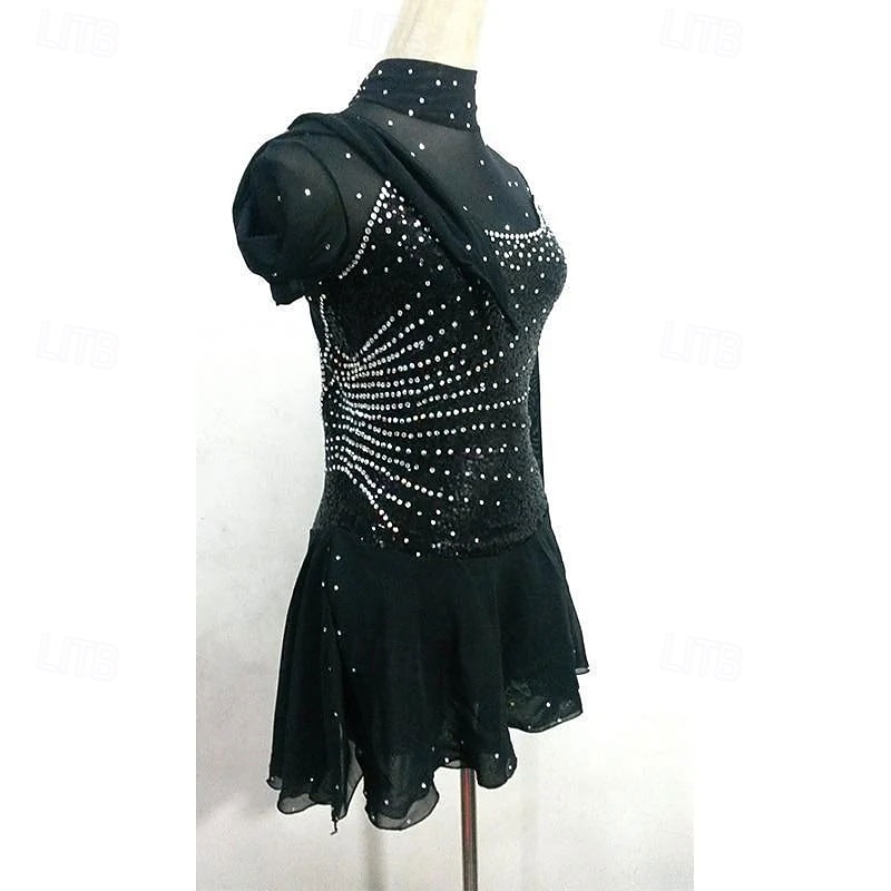Figure Skating Dress Women's Girls' Ice Skating Dress Black  High Elasticity Training Competition Skating Wear Classic Crystal / Rhinestone Long Sleeve Ice Skating Figure Skating4