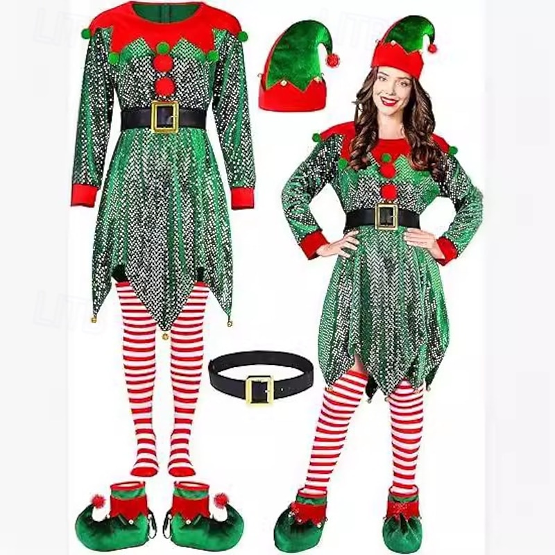 Santa Claus Mrs.Claus Outfits Fancy Costume Christmas Costume Women's Christmas Adults Christmas New Year Christmas Eve Christmas Party Dress Belt Shoes Hat