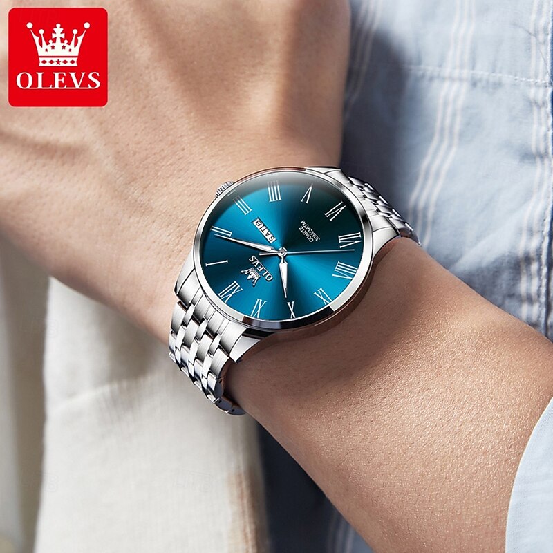 OLEVS 3633 Dual Calendar Classic Quartz Watch For Men Roman Scale Luxury Dress Wristwatch Waterproof Luminous Original Man Watch4