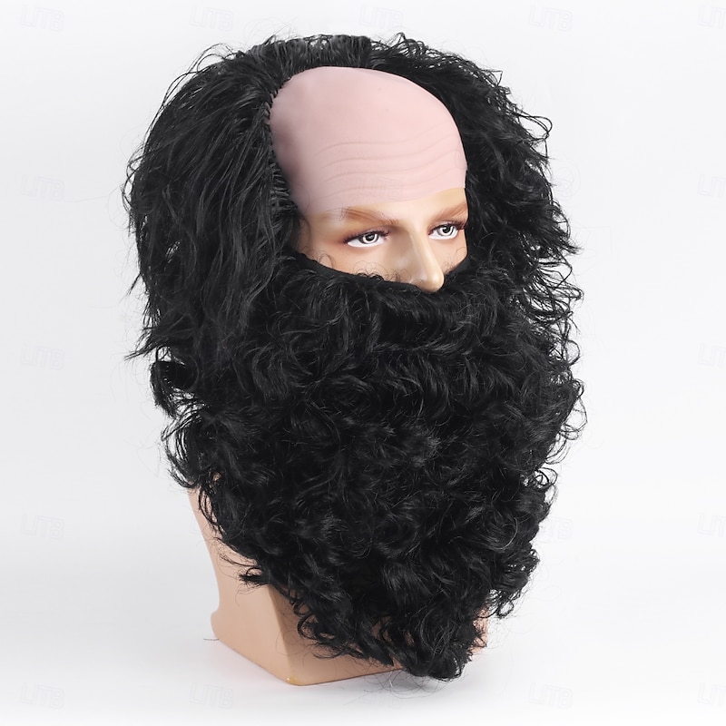 Synthetic Wig Curly With Bangs Machine Made Wig Short Black Synthetic Hair Men's Black