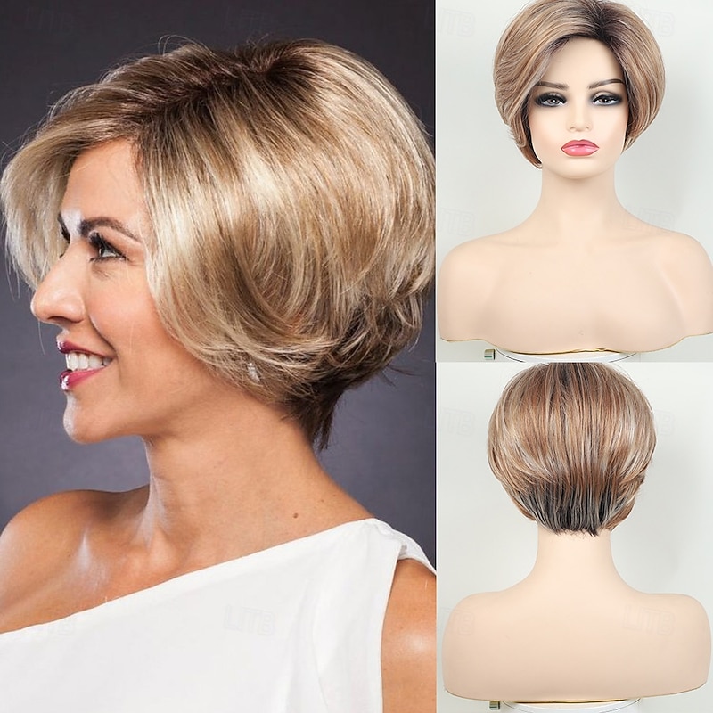 Short Brown Wigs for Women Bob Wig Natural Straight Wig Side Part Hair for Daily Party Cosplay