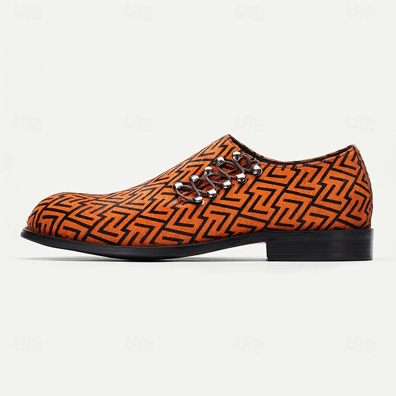 Men's Geometric Pattern Leather Dress Shoes – Premium Cowhide with Horsehair Lace-Up Oxfords for Formal Occasions3