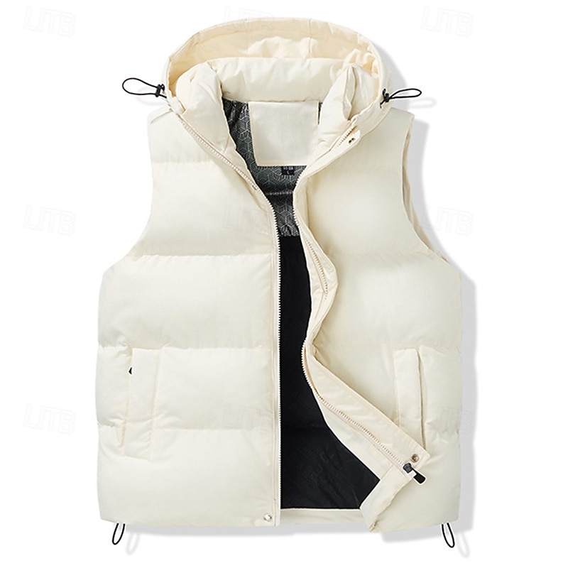 Men's Puffer Vest Hoodie Vest Gilet Quilted Vest Daily Date Vacation Fashion Casual Fall & Winter Pocket Polyester Warm Comfortable Solid Color Zipper Hooded Regular Fit Black Brown Army Green Beige2