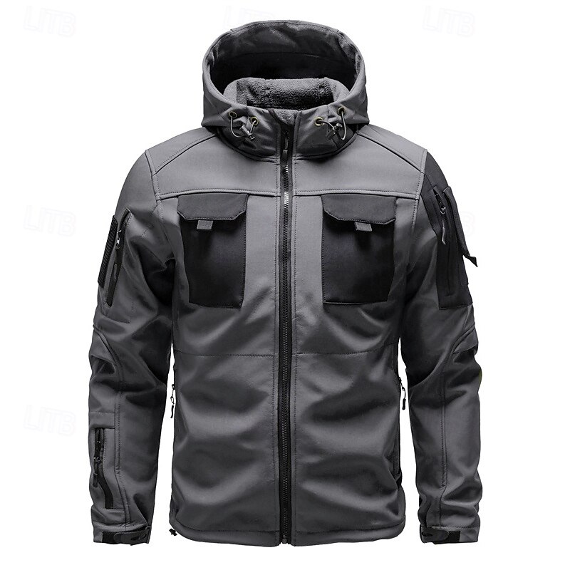 Men's Softshell Jacket Hiking Jacket Winter Outdoor Color Block Windproof Water Resistant Windbreaker Jacket Traveling Black Army Green Grey