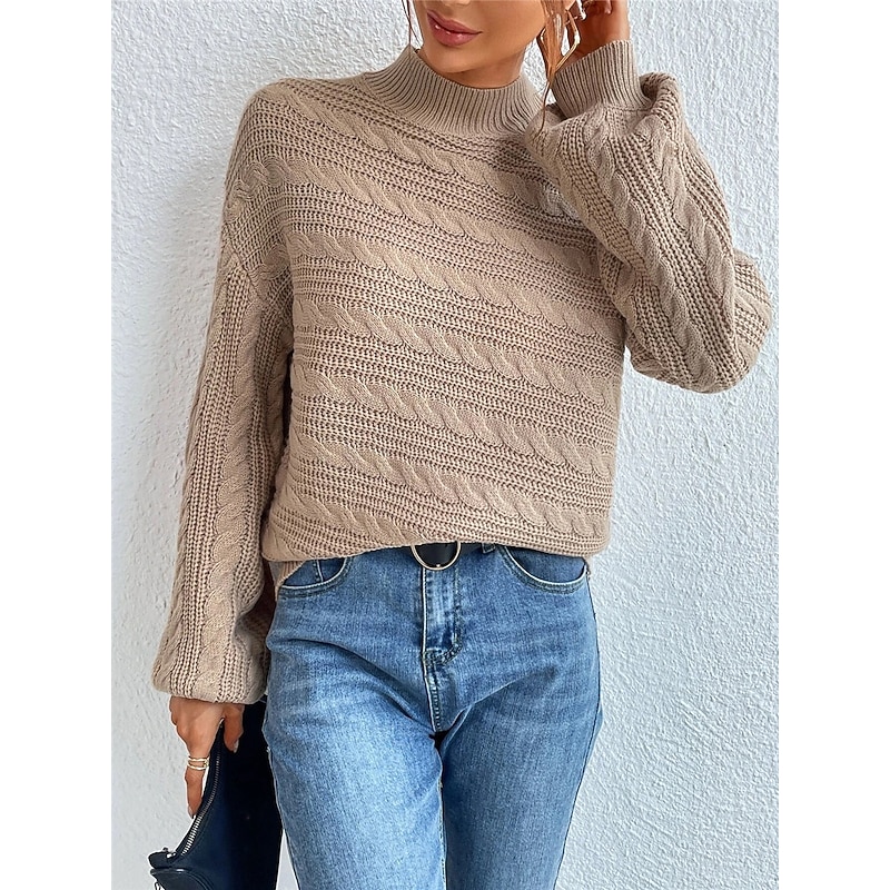 Women's Sweater Pullover Sweater Jumper Casual Soft Pure Color Cable Turtleneck Knitted Long Sleeve Regular Tops Knit Outdoor Daily Weekend Black Green Fall Winter4